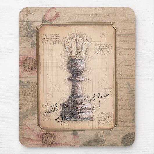 "Pawn King / Queen" Vintages Blumenschachgeschenk Mousepad (Vorne)
