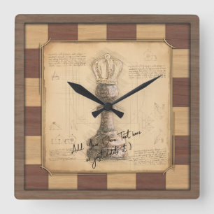 "Pawn King / Queen" Vintages Chessboard Player-Ges Quadratische Wanduhr