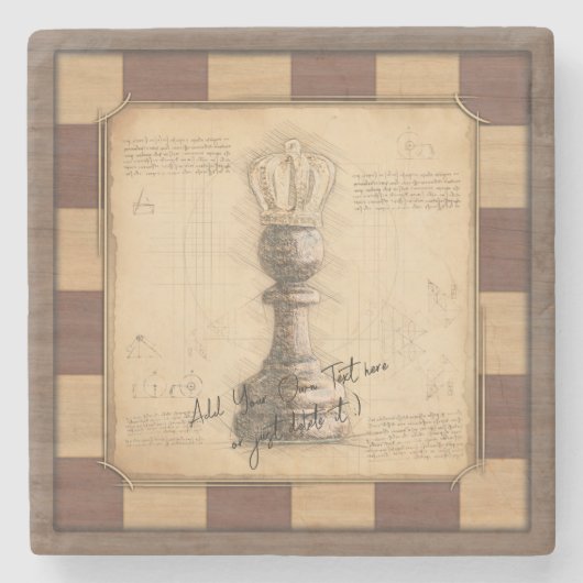 "Pawn King / Queen" Vintages Chessboard Player-Ges Steinuntersetzer (Vorderseite)