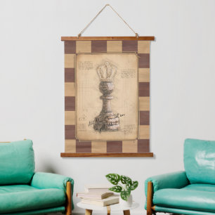 "Pawn King / Queen" Vintages Chessboard Player-Ges Wandteppich Mit Holzrahmen