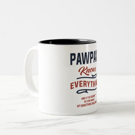 Pawpaw kennt alles Design Zweifarbige Tasse (Vorderseite Links)