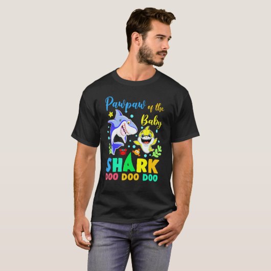 Pawpaw of the Birthday Boy Shark Blue Yellow Doo D T-Shirt (Vorne ganz)