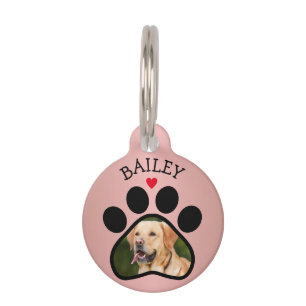 Pawprint Heart Foto Name Haustier Katze Rose Gold Haustiermarke