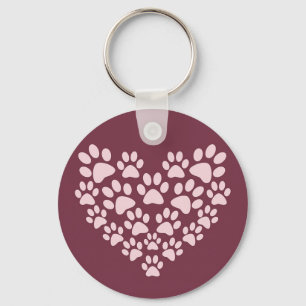 Pawprint Herz-Knopf Keychain Schlüsselanhänger