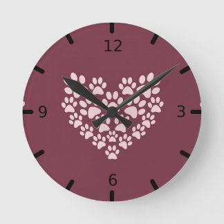 Pawprint Herz Runde Wanduhr