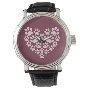 Pawprint Herz Vintag Leder Strap Black Watch Armbanduhr