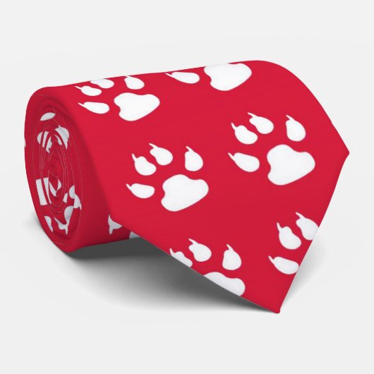 Pawprint Muster (rot u. weiß) Krawatte (Gerollt)
