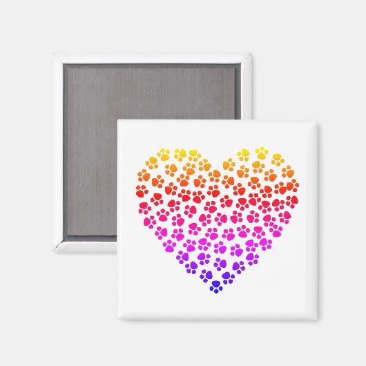 Pawprint Rainbow Heart Magnet (Vorderseite/Rückseite)