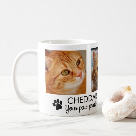 Pawprints Cat Memorial Foto Kaffee Tasse (Mit Donut)