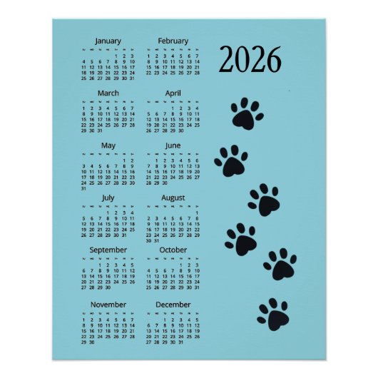 Pawprints Design 2026 Calendar Poster (Vorderseite)