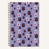 Pawprints mit roten Herzen auf blau Notizblock (Vorderseite)