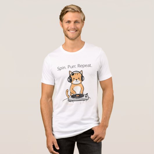 Paws and Beats Funny Cat DJ T-Shirt Tri-Blend Shirt (Vorderseite voll)