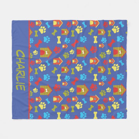 Paws and Bones Blue Dog's Fleece Blanket (Vorderseite (Horizontal))