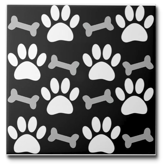 Paws And Bones Nahtloses Schwarz Weiß Grau Maßgesc Fliese