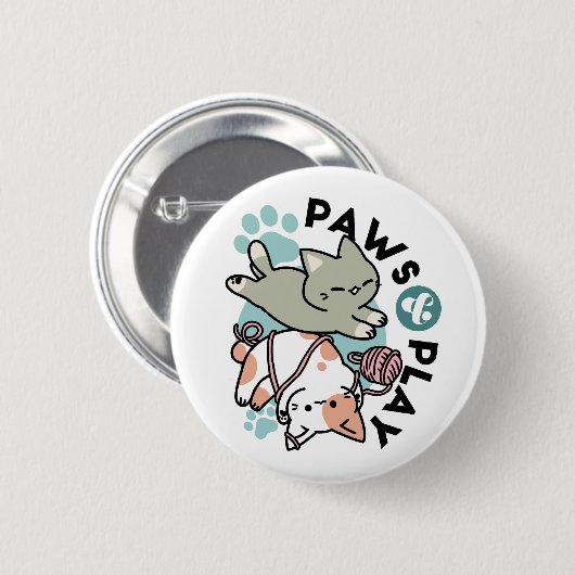 Paws and Play – Adorable Cat Illustration Button (Vorne & Hinten)