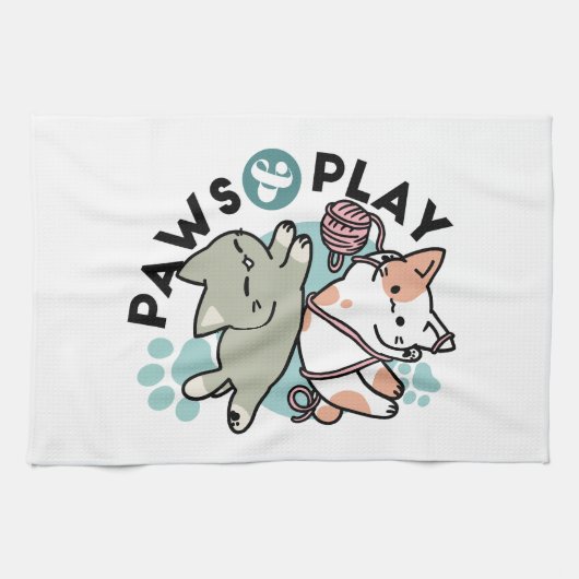 Paws and Play – Adorable Cat Illustration Geschirrtuch (Horizontal)