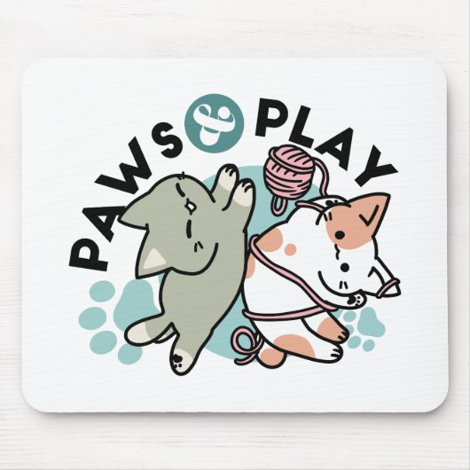 Paws and Play – Adorable Cat Illustration Mousepad (Vorne)