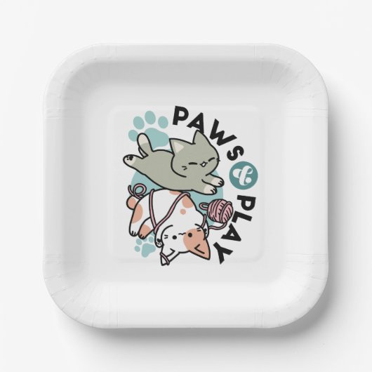 Paws and Play – Adorable Cat Illustration Pappteller (Vorderseite)