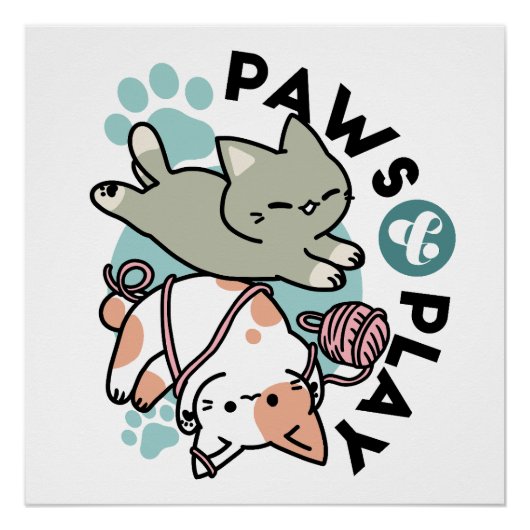 Paws and Play – Adorable Cat Illustration Poster (Vorderseite)