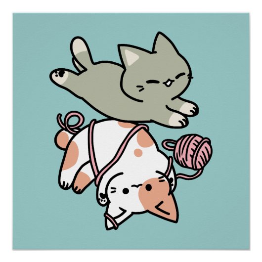 Paws and Play – Adorable Cat Illustration Poster (Vorderseite)