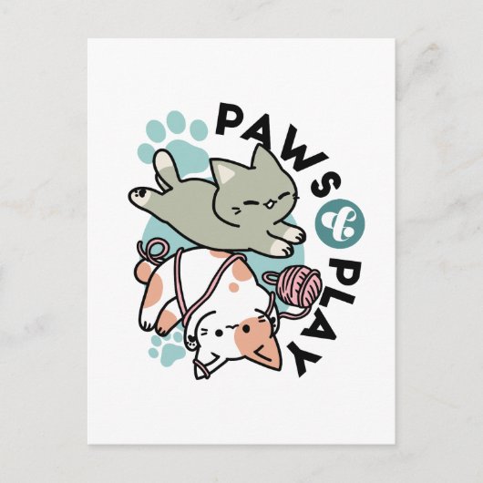 Paws and Play – Adorable Cat Illustration Postkarte (Vorderseite)