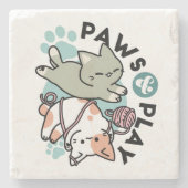 Paws and Play – Adorable Cat Illustration Steinuntersetzer (Vorderseite)