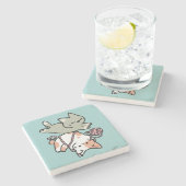 Paws and Play – Adorable Cat Illustration Steinuntersetzer (Seitenansicht)