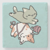 Paws and Play – Adorable Cat Illustration Steinuntersetzer (Vorderseite)