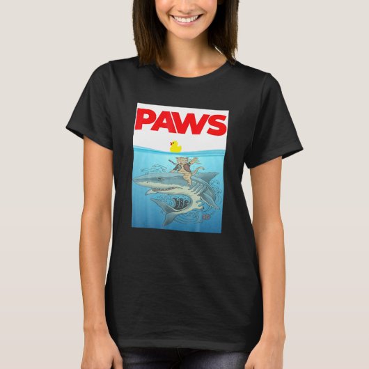 PAWS Cat And Yellow Rubber Duck Design T-Shirt (Vorderseite)