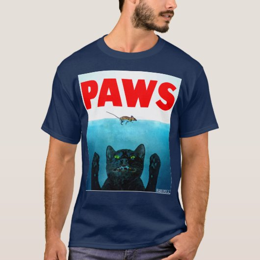 Paws Cat Jaws Funny Movie Parody T-Shirt (Vorderseite)