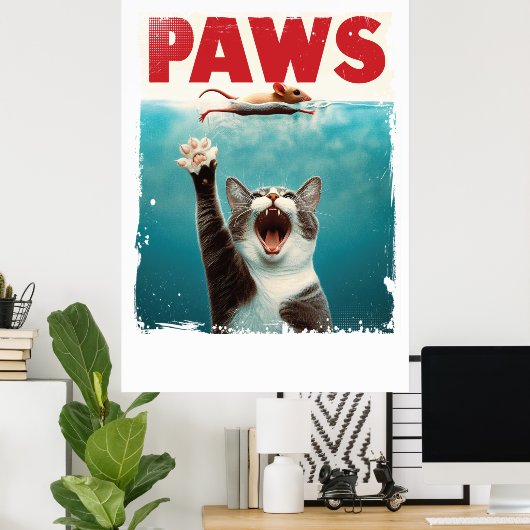 PAWS Cat Mouse Parodie der Kiefer Film Poster (Heimbüro)
