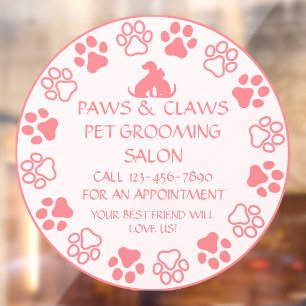 Paws Claws Pet Grooming Front Pink anpassen Fensteraufkleber