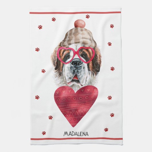 Paws Dog Lover Valentine Gift Saint Bernard Geschirrtuch (Vertikal)