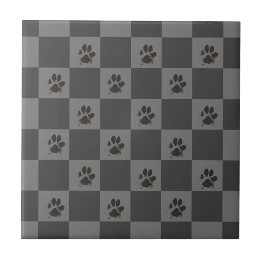 Paws Dog Pet Checkerboard Dunkelgrau | Fliese (Vorderseite)