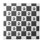 Paws Dog Pet Checkerboard Schwarz-weiß | Fliese (Vorderseite)