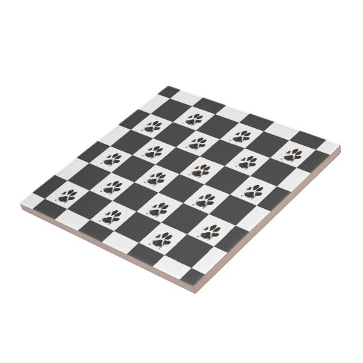 Paws Dog Pet Checkerboard Schwarz-weiß | Fliese (Seite)