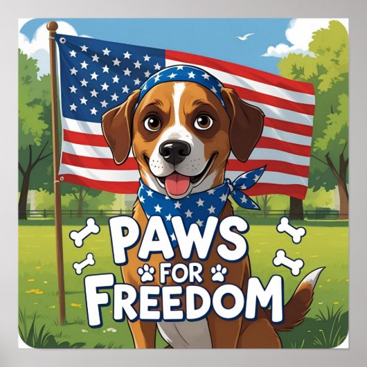Paws for Freedom Patriotic Dog Poster Print (Vorne)