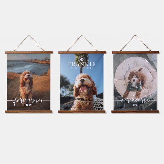 Paws für immer in unserem Herz 3 Foto-Gedenkstätte Wandteppich Mit Holzrahmen (Dreifach)