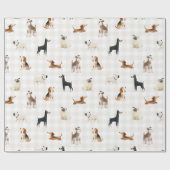 Paws Gingham hübsche Hunde Geschenkpapier (Flach)
