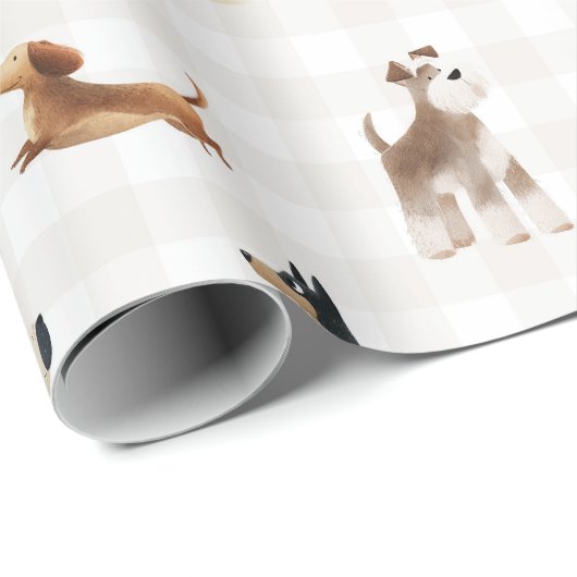 Paws Gingham hübsche Hunde Geschenkpapier (Rolleneckpunkt)