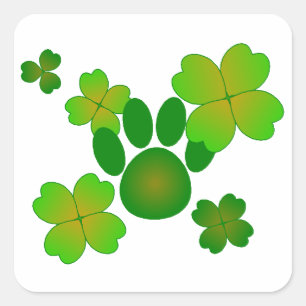 Paws Here Square Sticker Green Paw Print with Sham