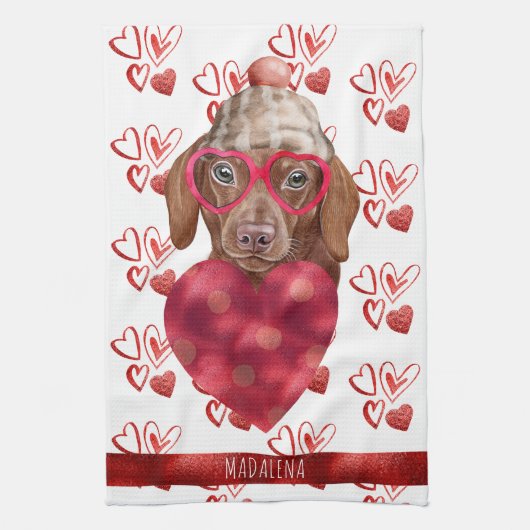 Paws Hund Lover Valentine Geschenk Brown Dackel Geschirrtuch (Vertikal)