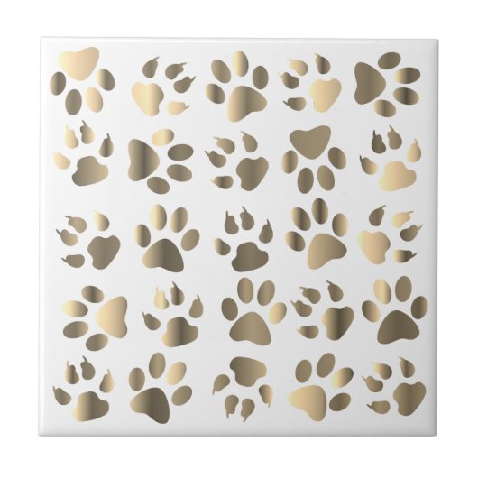 Paws Hund Taupe Beige Gold Tile Fliese (Vorderseite)