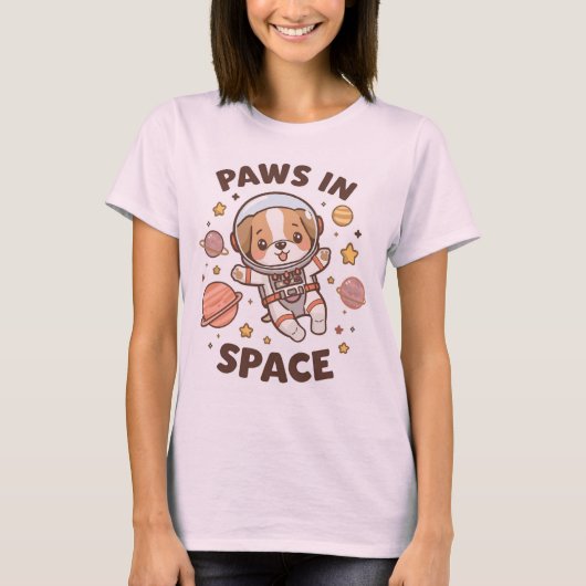 Paws in Space Funny Astronaut Cat T-Shirt – Cool (Vorderseite)