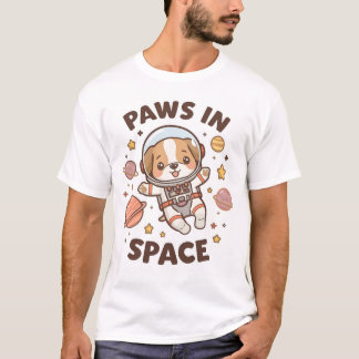 Paws in Space Funny Astronaut Cat T-Shirt – Cool 