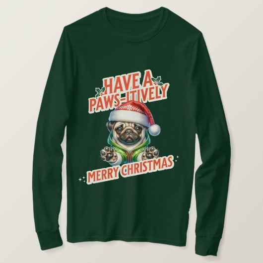 Paws itibels frohe Weihnachts-Mops Urlaub T-Shirt (Design vorne)
