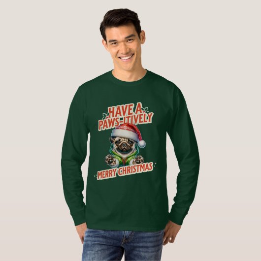 Paws itibels frohe Weihnachts-Mops Urlaub T-Shirt (Vorne ganz)