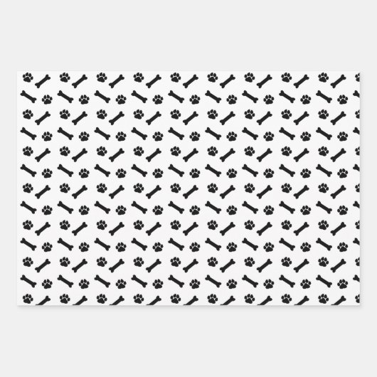 Paws Knochen Balls Schwarz-weiße Hundemuster Geschenkpapier Set (Vorderseite 3)