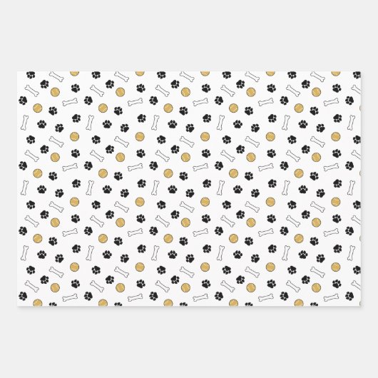 Paws Knochen Balls Schwarz-weiße Hundemuster Geschenkpapier Set (Vorderseite)
