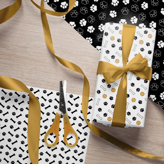 Paws Knochen Balls Schwarz-weiße Hundemuster Geschenkpapier Set